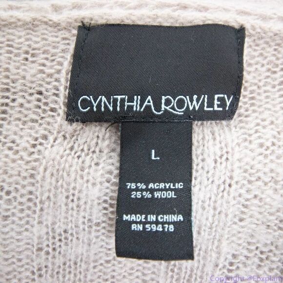 Cynthia Rowley wool blend open front shark bite hem light brown cardigan, L - Picture 13 of 15